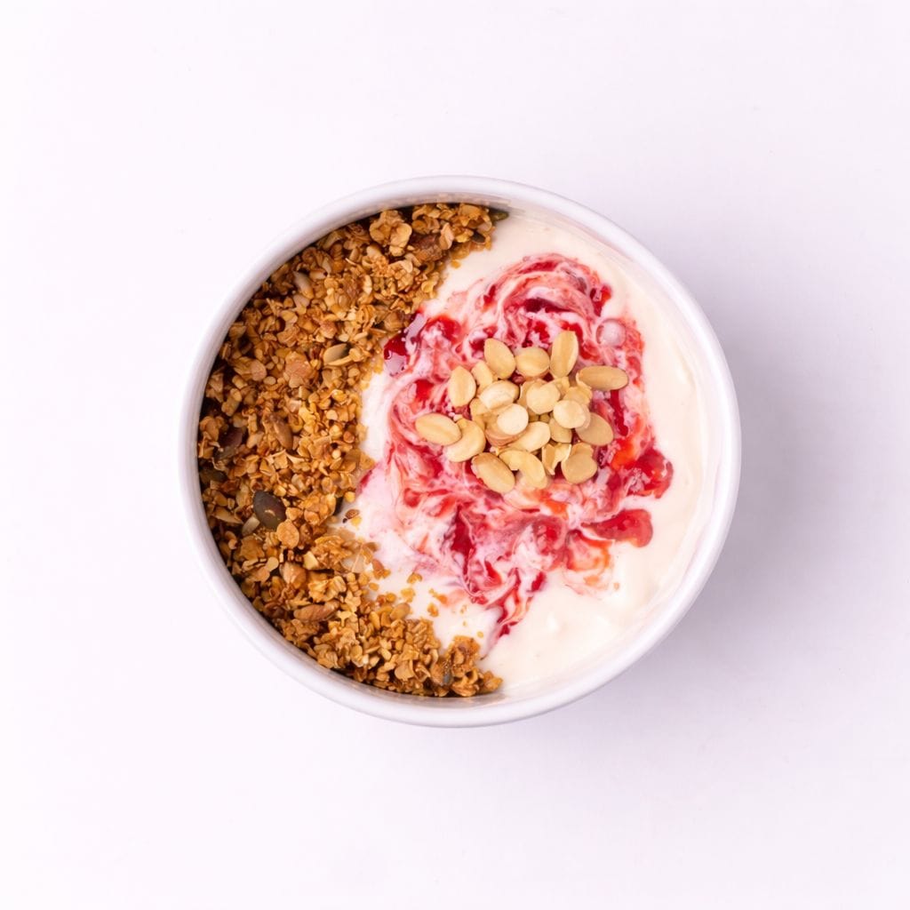 Strawberry Yoghurt with Sliced Almonds