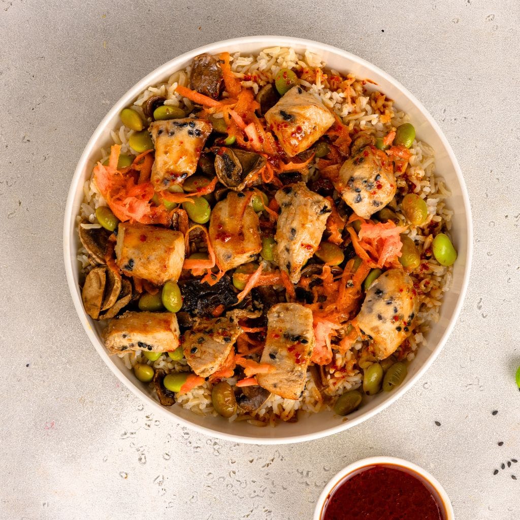 Chicken Bibimbap with Carrot Kimchi