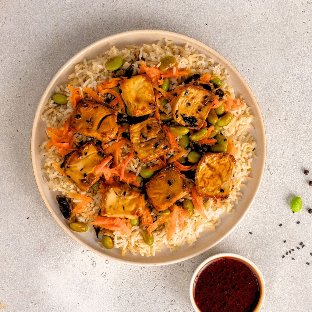 Tofu Bibimbap with Carrot Kimchi