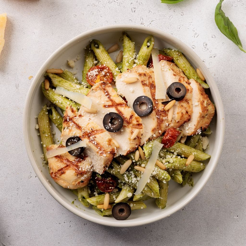 Basil Pesto Pasta with Lemon Chicken