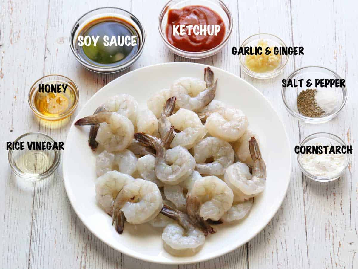 The ingredients needed to make sesame shrimp.