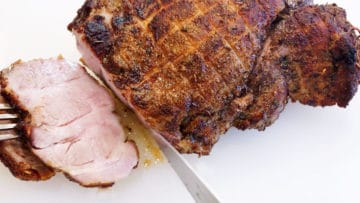 Slicing the pork roast.
