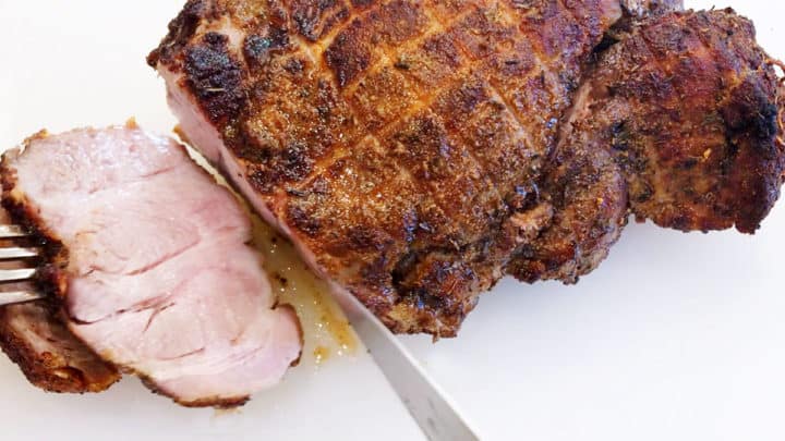 Slicing the pork roast.