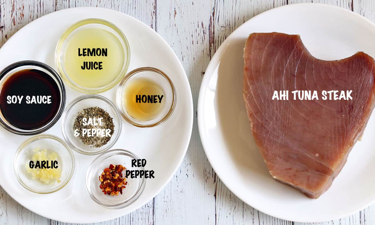 The ingredients needed to make seared tuna.