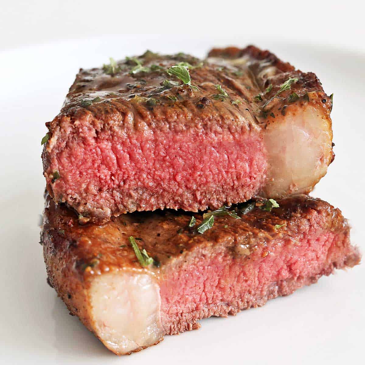 Picanha steak was cut in half.