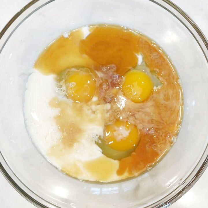 Mixing the wet ingredients in a bowl.