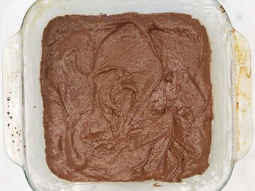 The cake batter in the pan.