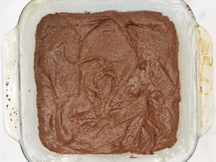 The cake batter in the pan.