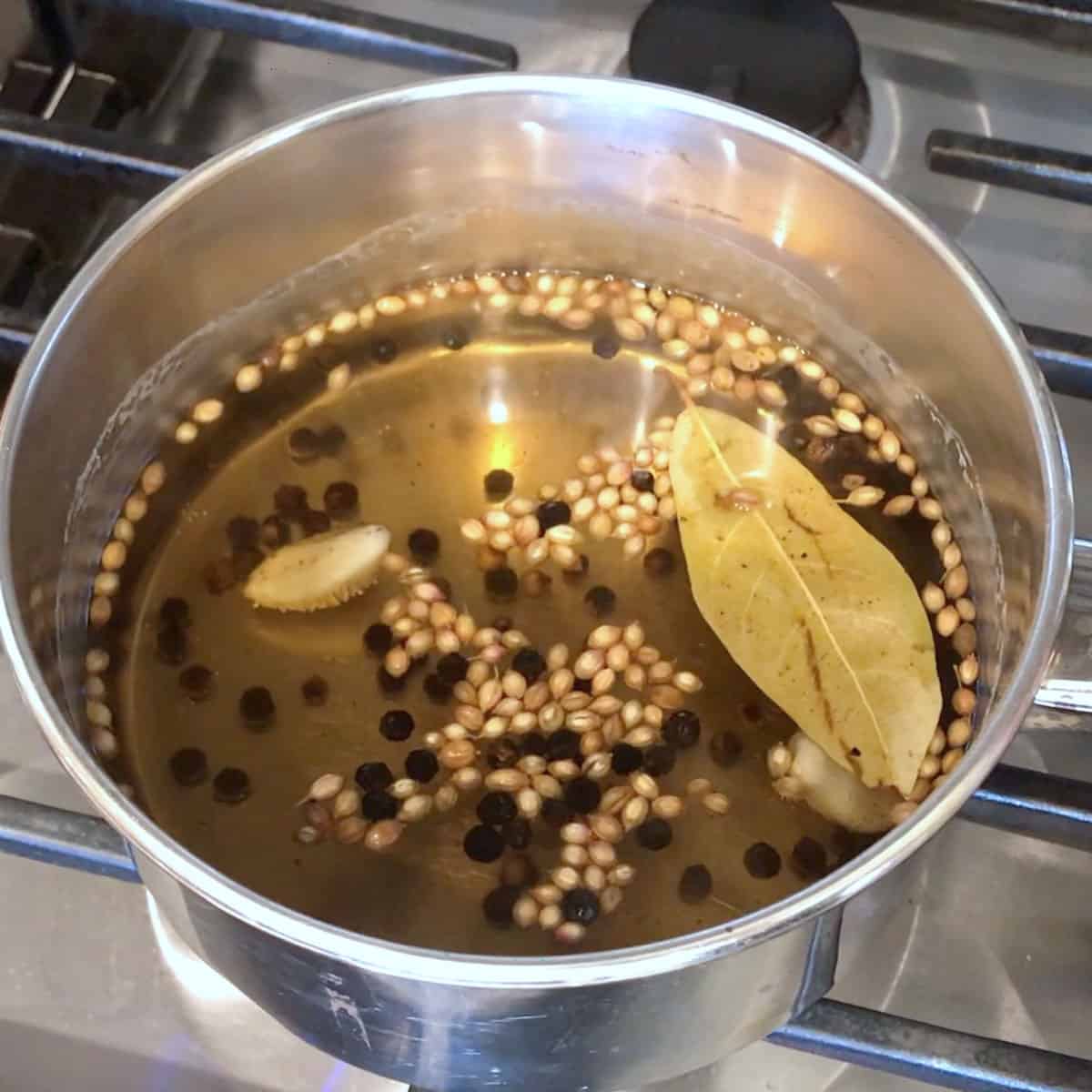 Heating the brine on the stovetop.