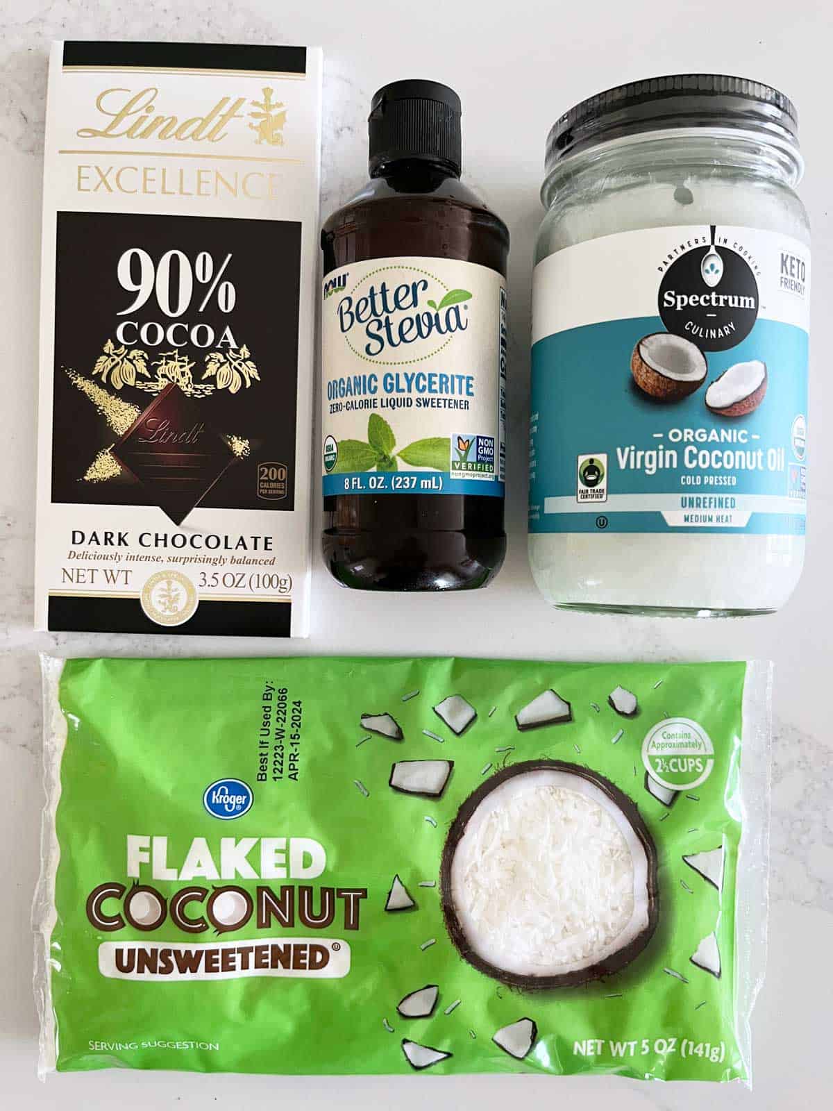 The ingredients needed to make coconut haystacks.