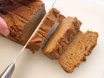 Slicing the bread.
