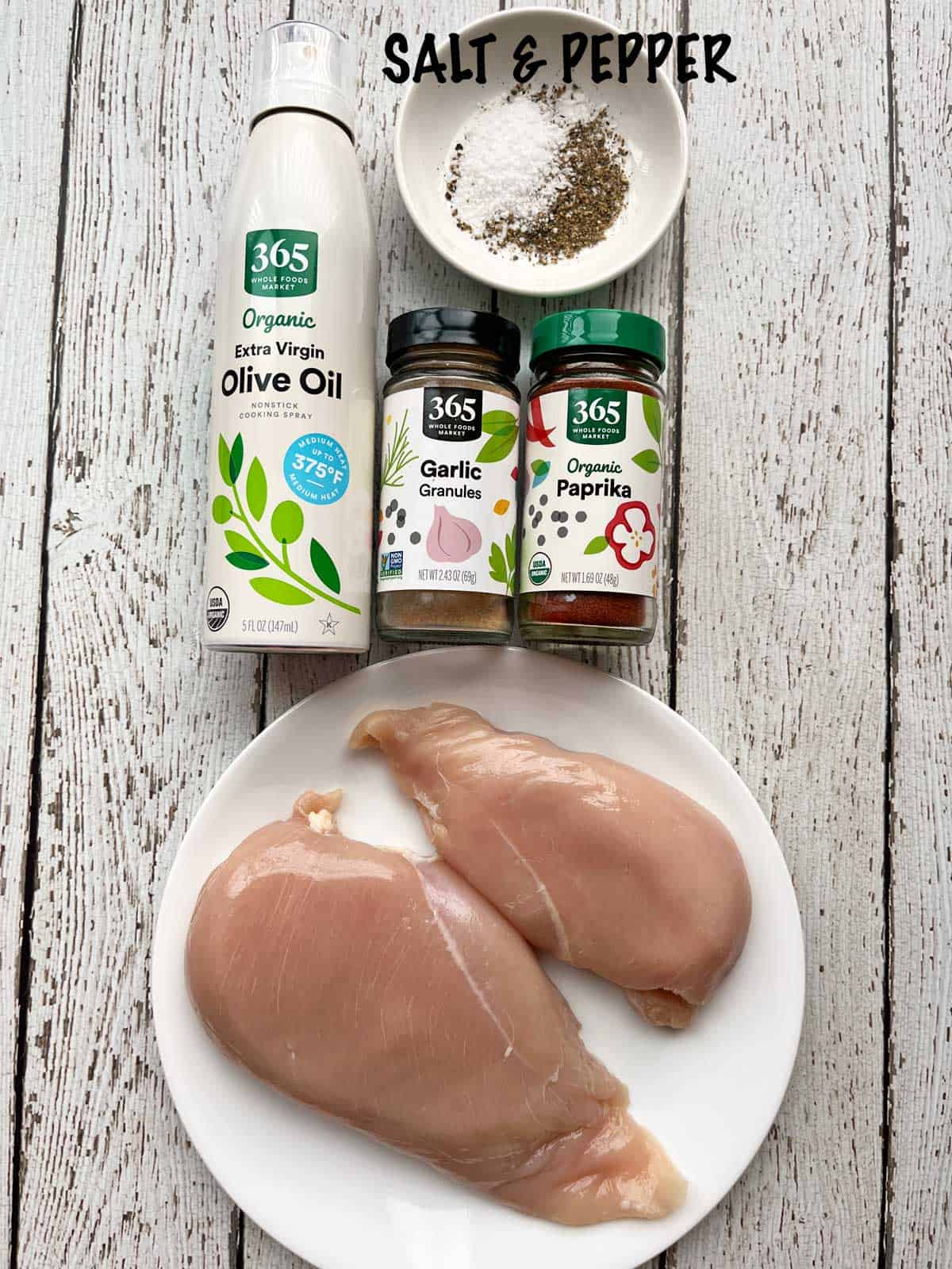 The ingredients needed to broil chicken.