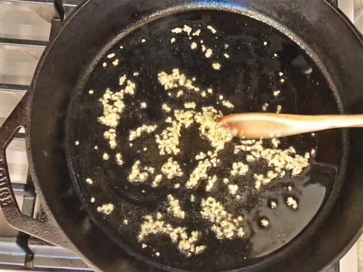 Cooking the garlic.