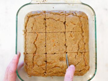 Cutting the cake to nine squares.