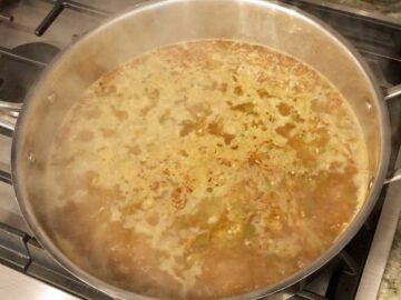Simmering the broth.