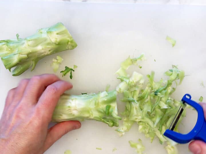 Peeling the stalk.
