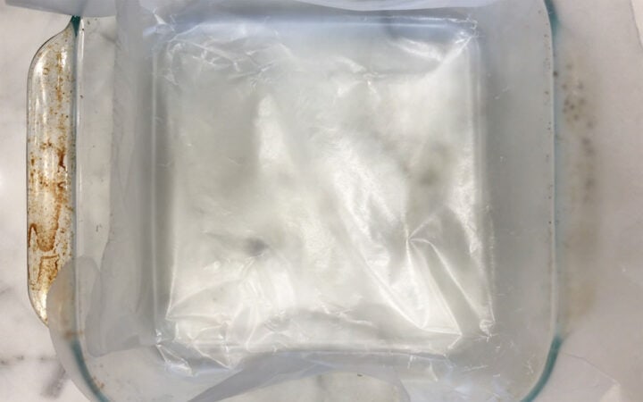 A wax paper-lined pan.