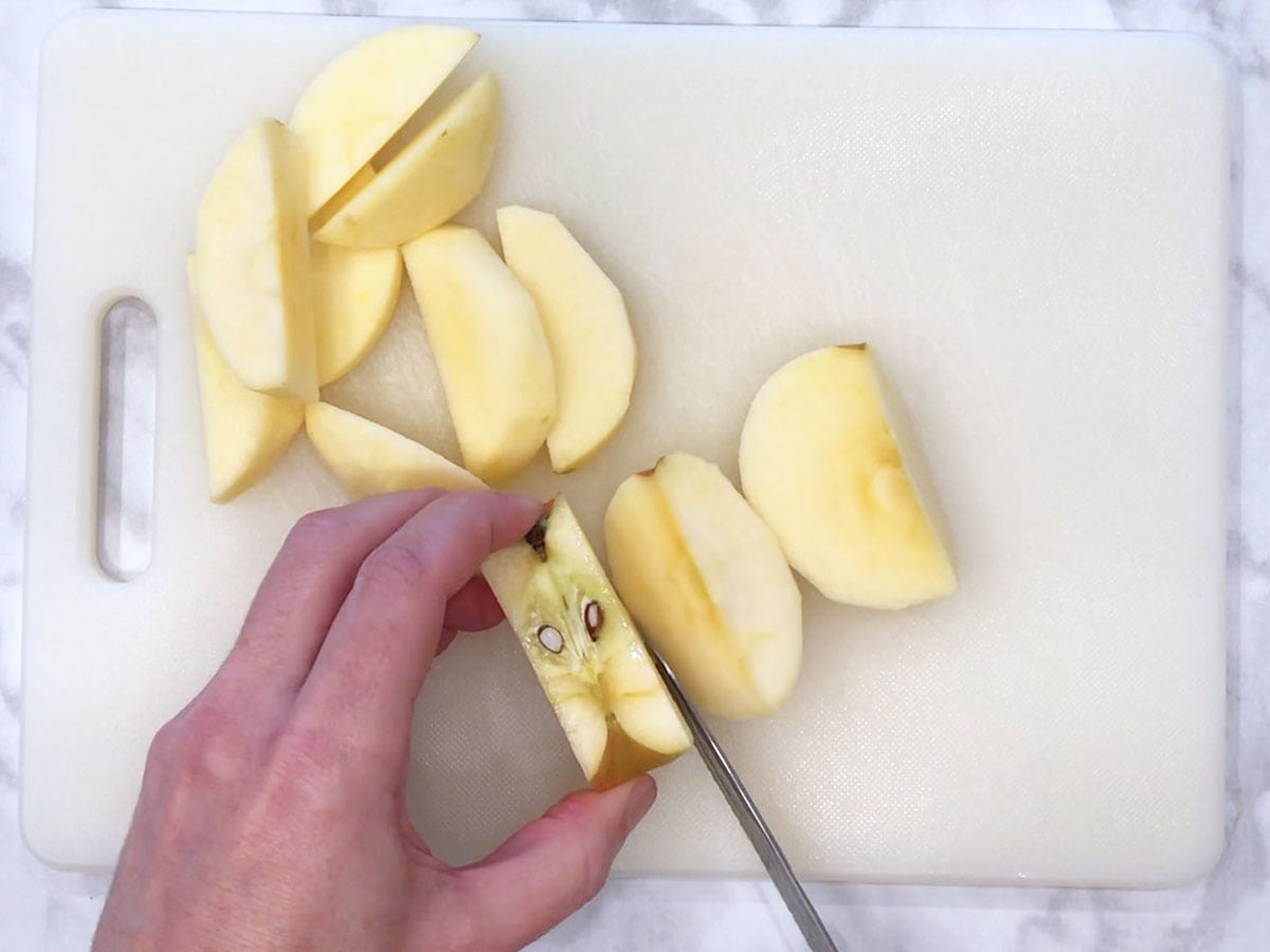 Prepping an apple.
