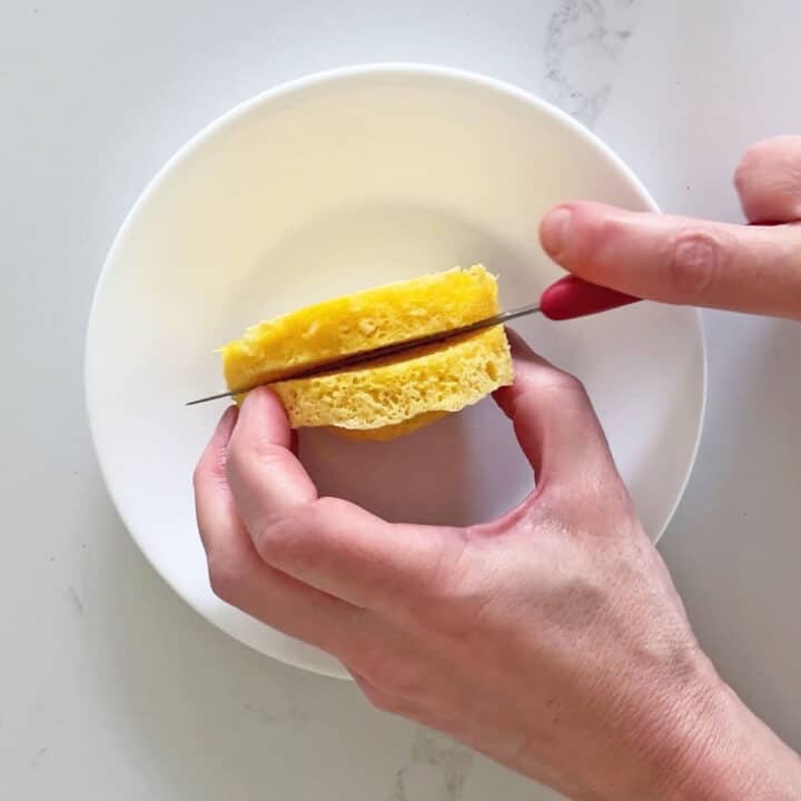 Slicing the bread.