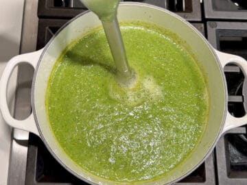 Pureeing the soup.