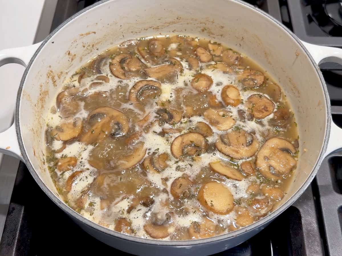 Simmering the soup.