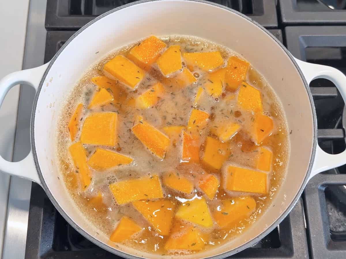 Cooking the squash.